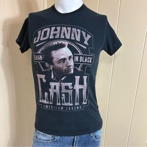 Johnny Cash Man in Black Graphic T-Shirt Black White Mens S Short Sleeve